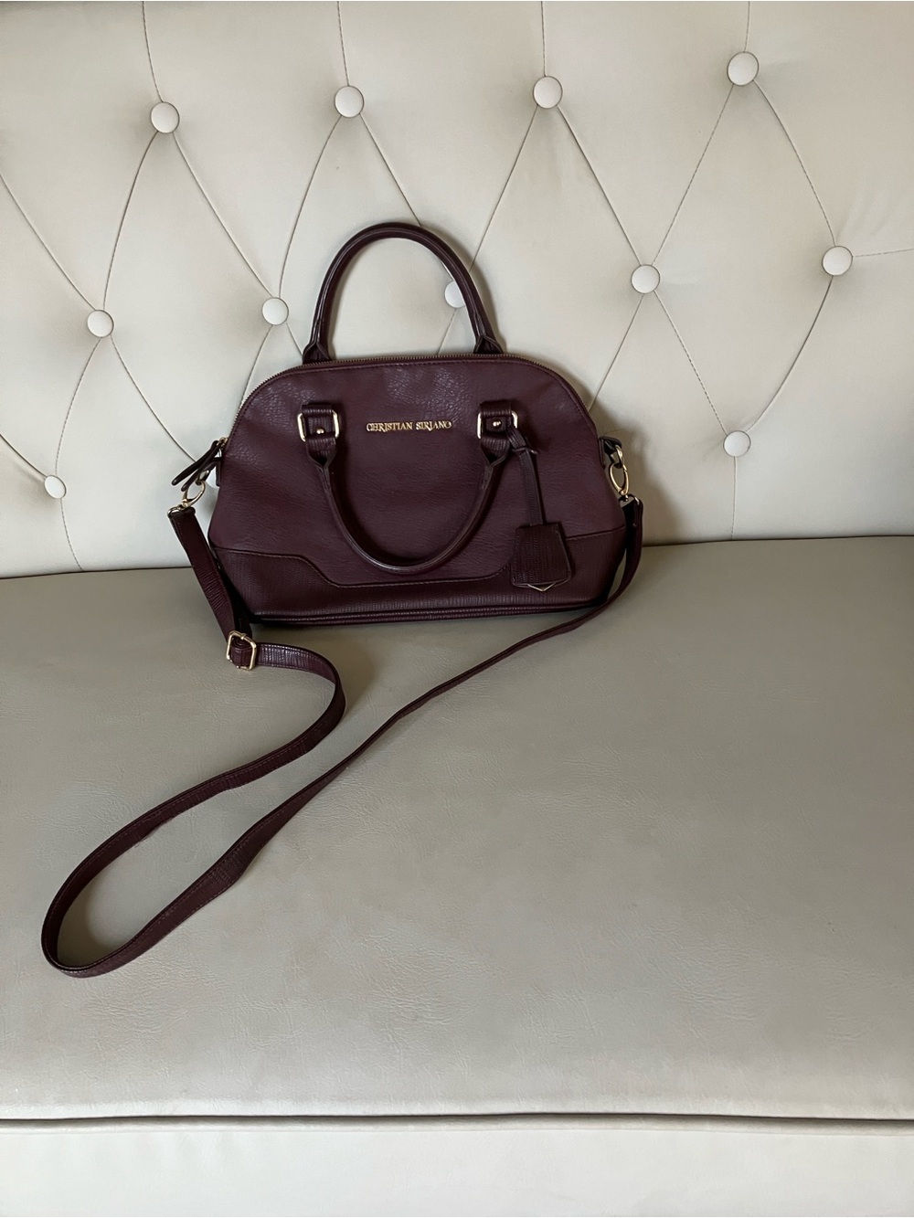 Christian Siriano Burgundy Dome Satchel with Removable Crossbody Strap